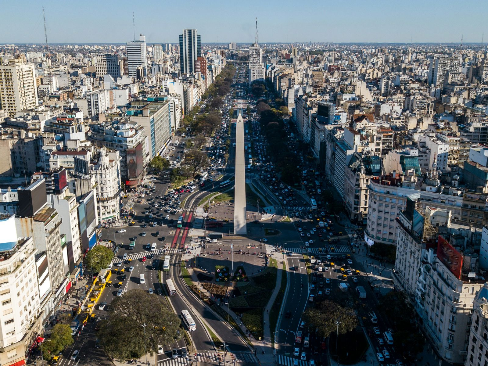 Resa till Buenos Aires - Flygfoto över tät stadstrafik och byggnader i Buenos Aires.