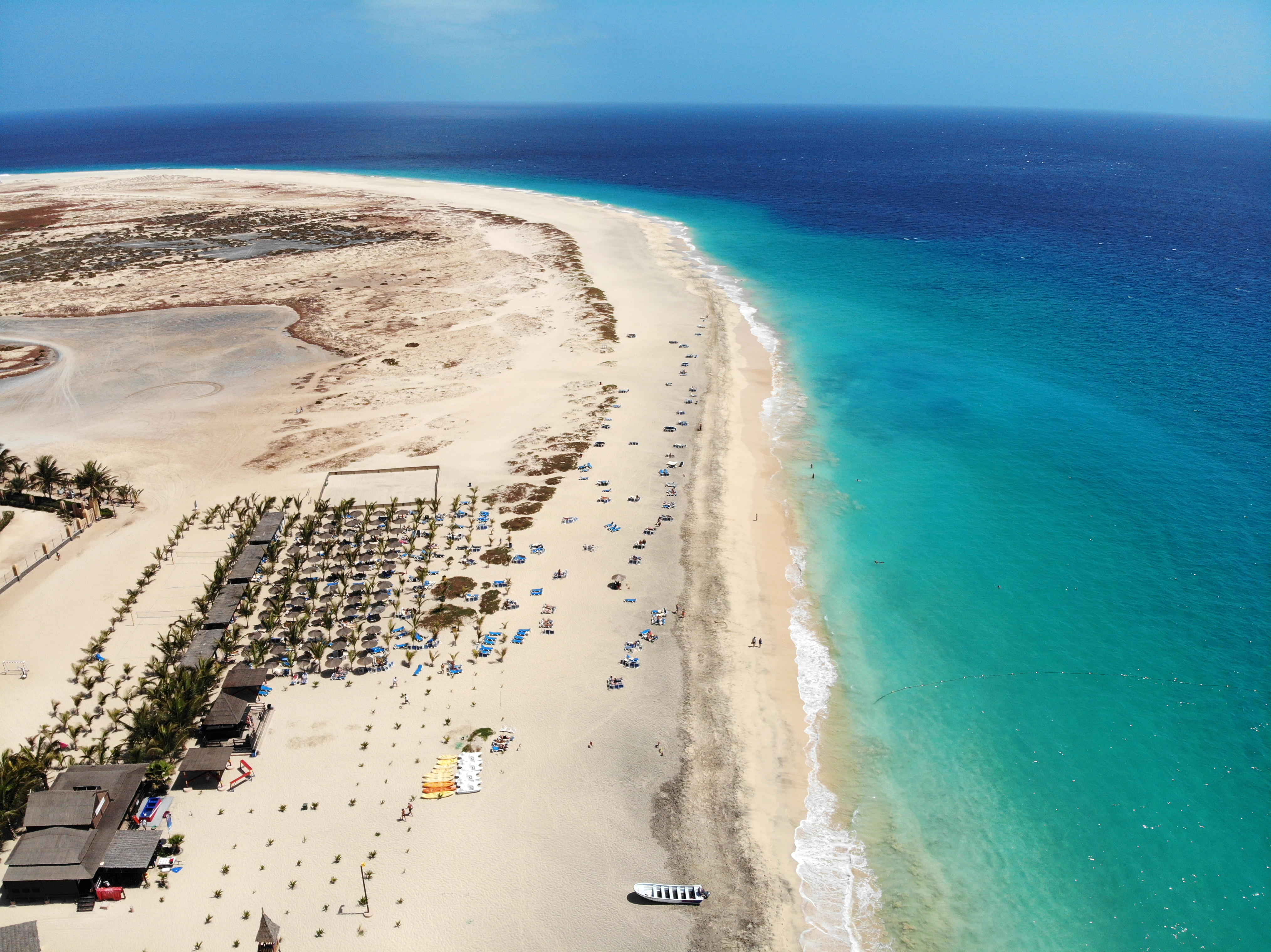 aerial view on a long beach around the coast of Cape Verde